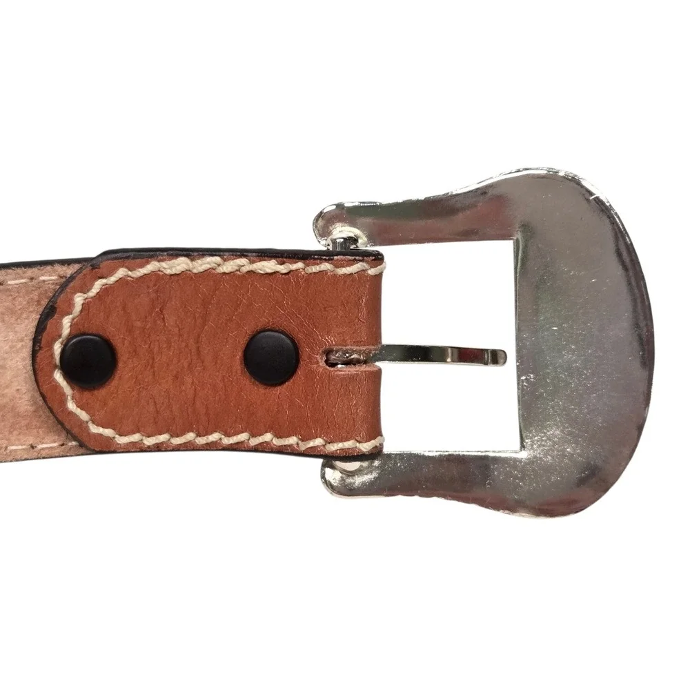 New Tony Lama Belt Mens 38 Brown Floral Tooled Leather Western Silver Buckle